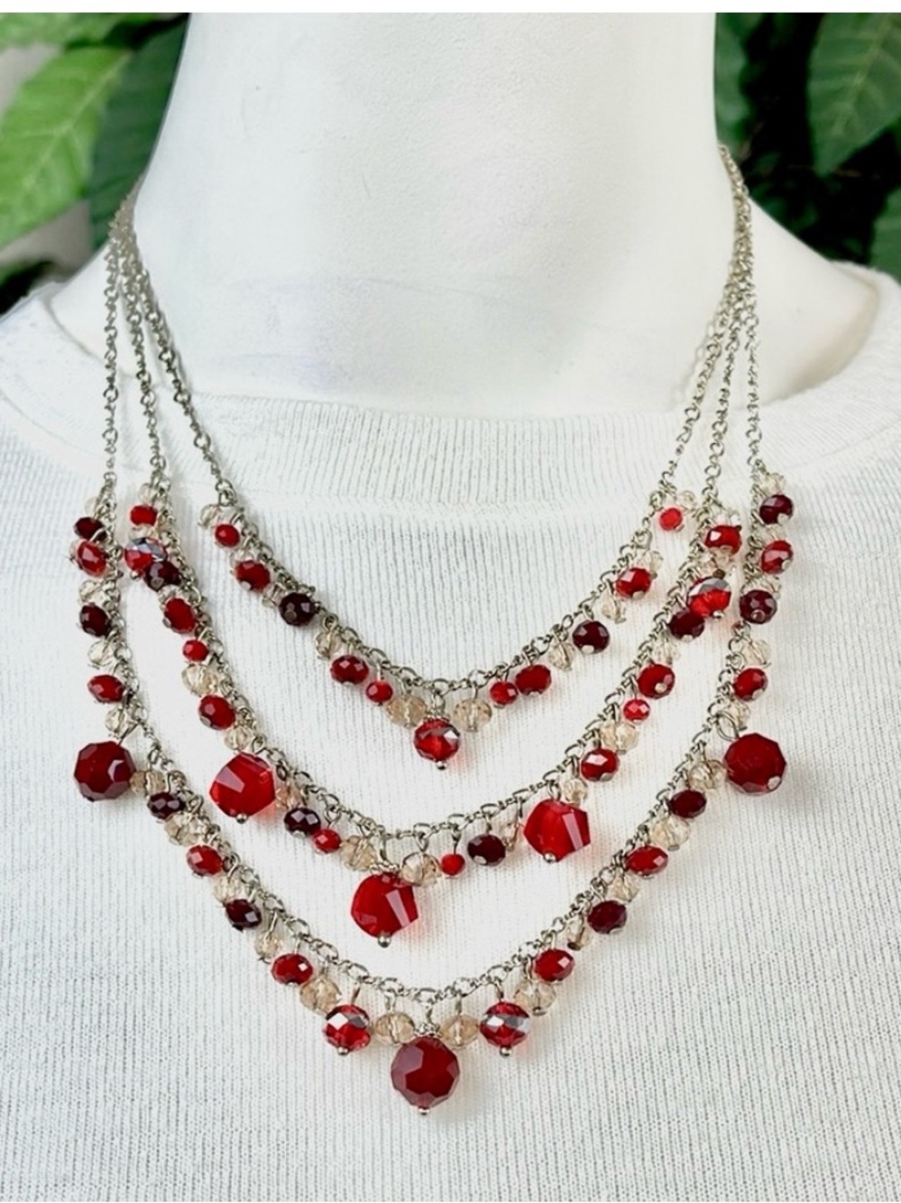 WHBM MULTI-STRAND RED BEAD NECKLACE